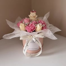 White and pink soy wax candle bouquet in gingham wrap