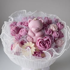 Purple soy wax candle bouquet with teddy bear